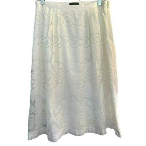 J Crew Women's White Lace Pleated Lined Skirt Size 8 Midi Length Preppy